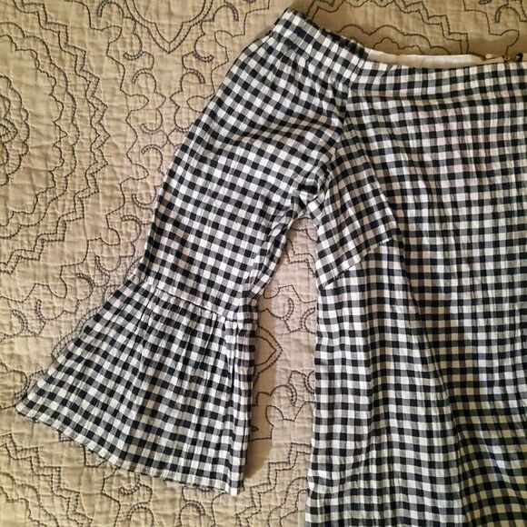 WHBM Gingham Cottagecore Peasant Top Empire Waist Flounce Bell Sleeves SZ XXS - Picture 4 of 6